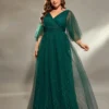 plus size V-neck cross chest pleats irregular long sleeve fillet netting A full skirt Evening gown Ball dress Party dress