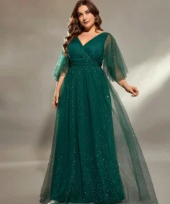 plus size V-neck cross chest pleats irregular long sleeve fillet netting A full skirt Evening gown Ball dress Party dress