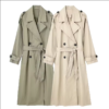 Women Fashion With Belt Solid Double Breasted Trench Vintage Lapel Neck Long Sleeves Female Chic Lady Outfits