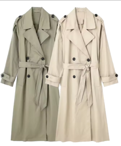 Women Fashion With Belt Solid Double Breasted Trench Vintage Lapel Neck Long Sleeves Female Chic Lady Outfits